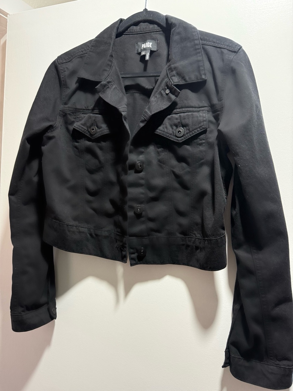PAIGE Black Cropped Denim Trucker Jacket